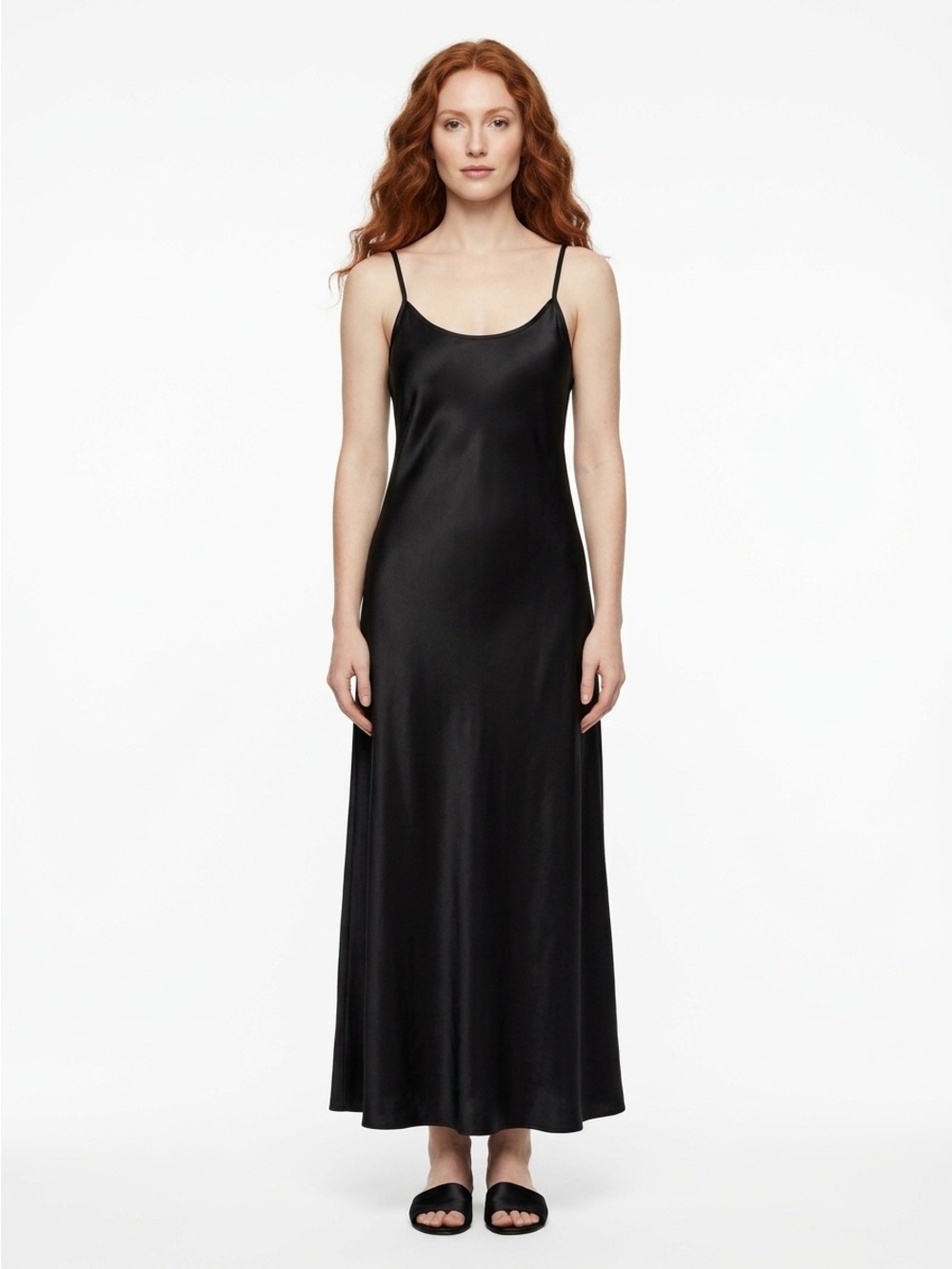 Nordstrom Lingerie Maxi Slip Dress Plunging V-Neck Silk Black Small